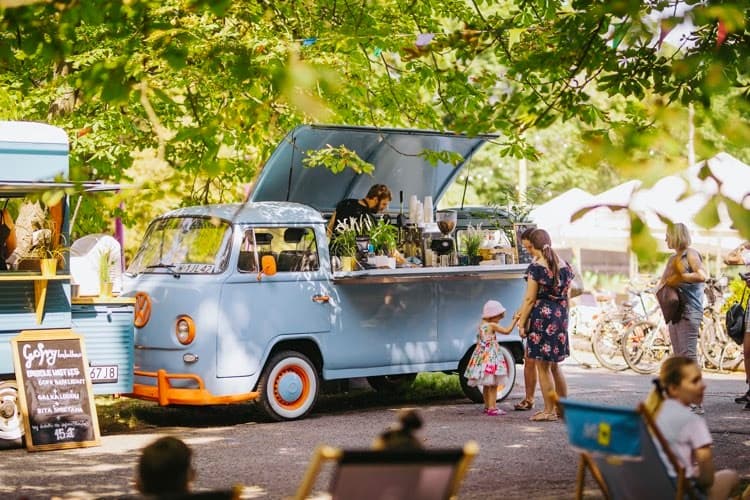 Cream VW T2 coffee truck at a wedding